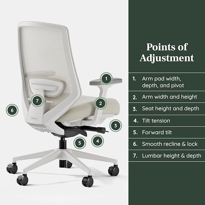 Branch Ergonomic Chair Pro - Mesh Office Chair with 14 Points of Adjustment - Height, Depth & Tilt Adjustable - 5D Armrests - Forward Tilt, Smooth Recline, and Lumbar Support - Shore