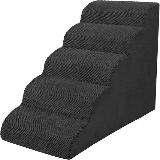 5 Steps Dog Stairs for Bed, 24" Dog Steps for High Bed, High Density Pet Steps for Small Dogs, Extra Wide Non-Slip Dogs Ramp for Injured, Older Pets, Small Cats, Black