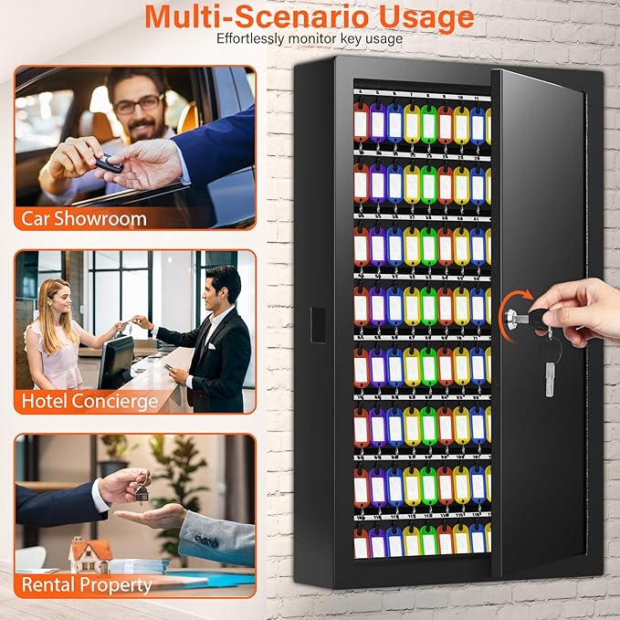 200 Keys Key Cabinet, Anti-Theft Key Lock Box with Key Tags, Adjustable Key Organizer Wall Safe for Car Office House Garage Rental Business
