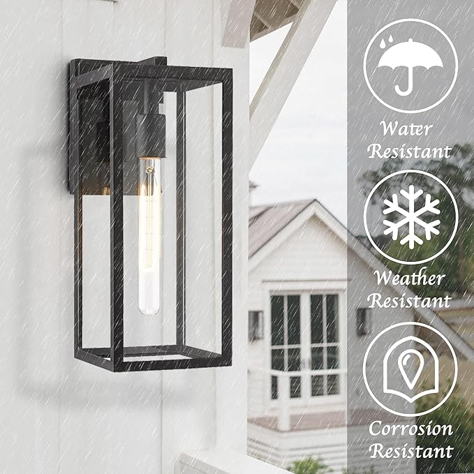 Bestshared Outdoor Wall Sconce Lights,Exterior Wall Lighting Fixtures with Clear Glass, Anti-Rust Modern Black Outside Lantern Lamp for House Front Porch Doorway Patio (Black, 15"-2 Pack)