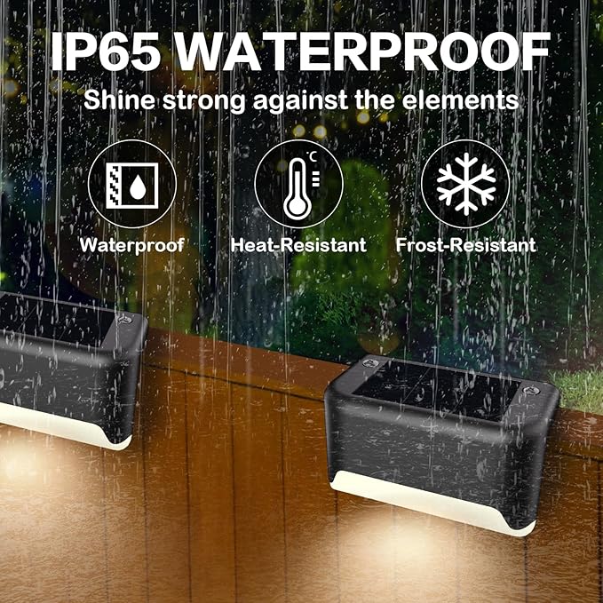Solar Deck Lights Outdoor, 4Pcs Solar Step Lights, Waterproof LED Solar Lights for Outdoor Stairs, Step, Fence, Yard, Patio, Railing, Garden and Pathway