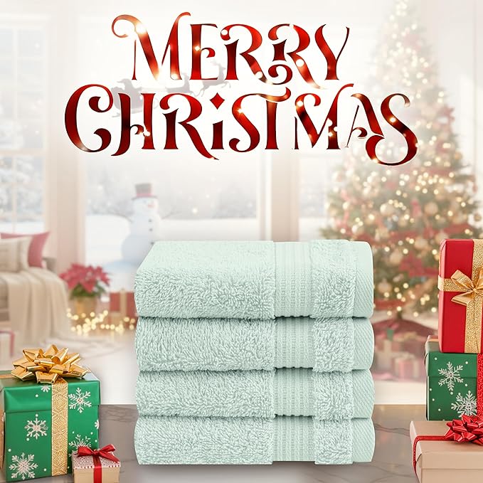 Cotton Paradise 100% Cotton Turkish Washcloth Set for Bathroom, 4 Piece Soft Absorbent Small Hand Face Towels Wash Rags, Mint