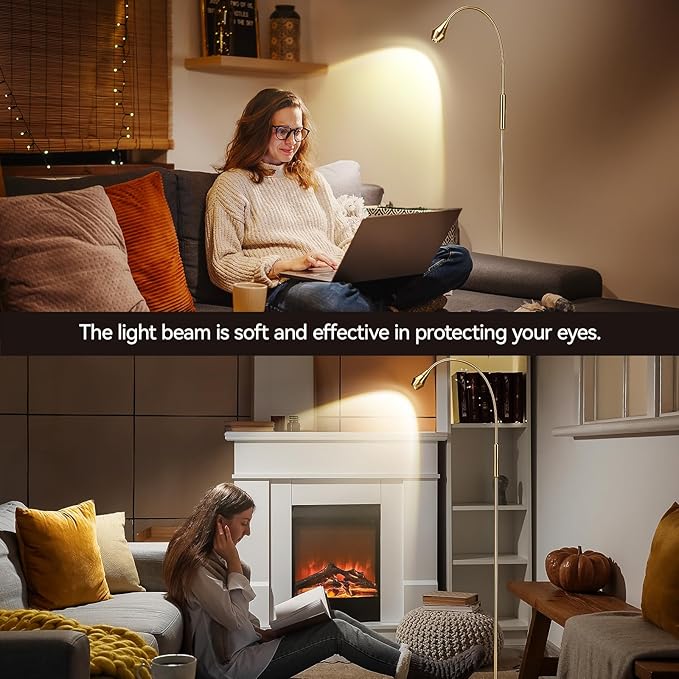 SUNMORY Adjustable LED Beam Floor Lamps for Living Room, Reading Lamp with Flexible Gooseneck, Dimmable Zoomable Spotlight, Work Light, Touch Control, Task Crafting Standing Lamp for Office Bedroom