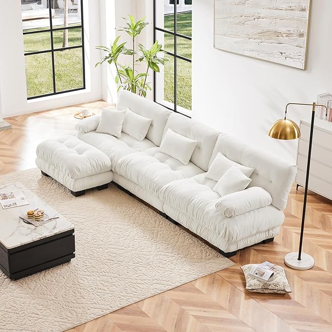 White Ottoman for Modular Sectional Sofa, Ottoman Seat for Convertible Sectional, Chenille Sofa Couch for Living Room, Bedroom, Apartment