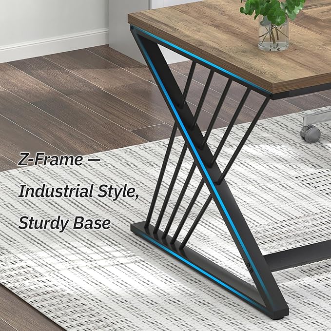 FOLUBAN 70.9" Computer Desk with Z-Shaped Legs, Industrial Work Executive Home Office Desk, Large 2 Person Gaming Study Desk Writing Table, Oak