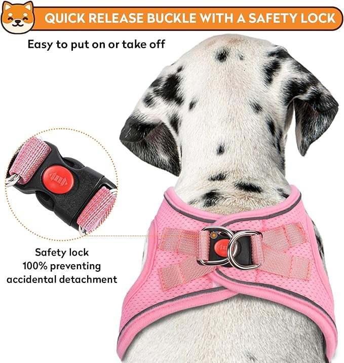 Dog Harness with Leash Set, No-Pull Step-in Reflective Pet Harness with 1 Leash Clips, Adjustable Soft Padded Easy Walk Dog Vest for Small Medium Large Dogs, Cats(Light Pink, Medium)