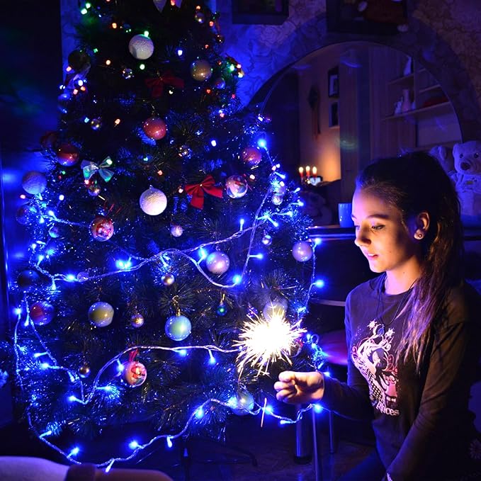 800 LED Blue Christmas Lights Outdoor 262FT Super Long String Lights Indoor 8 Modes Plug in Twinkle Fairy Lights with Timer for Indoor Outside Bedroom Christmas Tree Party Decorations