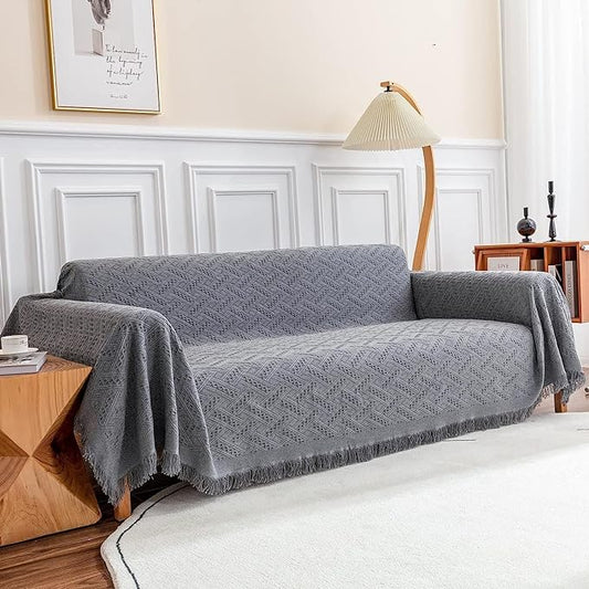 Deep Dream Sectional Couch Cover - Geometrical Jacquard Fabric Sofa Cover for 3 Cushion Couch, Dogs - Medium, 71" x 91", Dark Grey