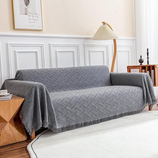 Deep Dream Sofa Cover, Sectional Couch Covers, Couch Covers for 3 Cushion Couch, Couch Cover for Dogs, Geometrical Jacquard Fabric Sofa Cover (XX-Large, 91" x 134", Dark Grey)