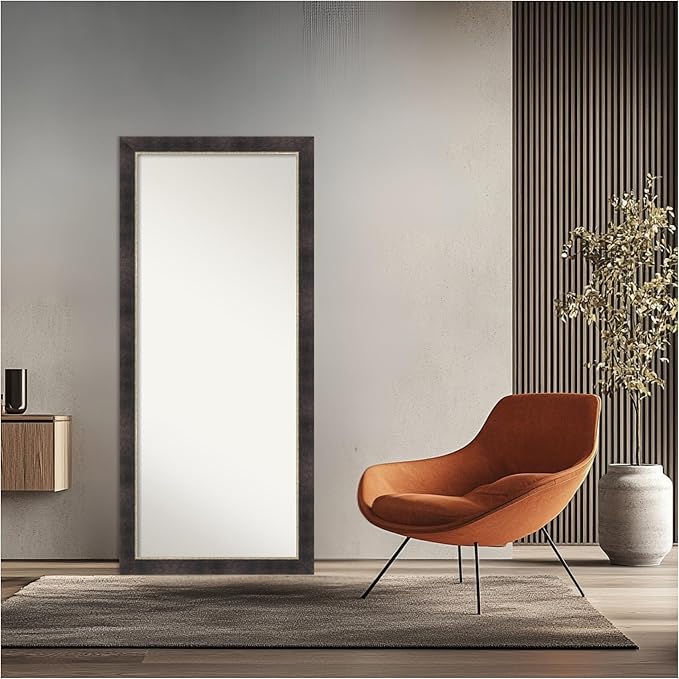 Amanti Art Bronze Full Length Mirror, 65x29 Odin Antique Bronze Tall Free Standing Body Wall Mirror Full Length for Dressing, Modern Contemporary Wood Frame, Lean on Floor or Hang, Wall Decor