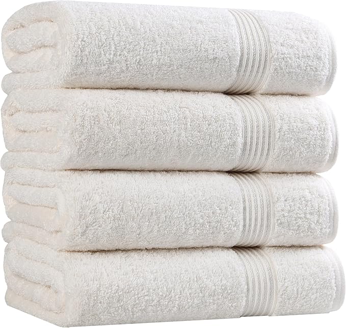 Superior Heritage Egyptian Cotton Bath Towel Set, Large Body Towels for Home Bathroom, Master, Guest Bath Decor, Plush, Absorbent Basics, Spa, Hotel, Resort, Luxury Essentials, Set of 4, Ivory