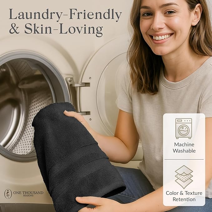 Premium Staple Cotton Bathroom Towel Set - Black 600 GSM 6-Piece Luxury Bath Towel Set 3 Stripe - 2 Bath Towels, 2 Hand Towels & 2 Washclothes Set - High Absorbent & Quick Dry for Gym, Spa, Hotel