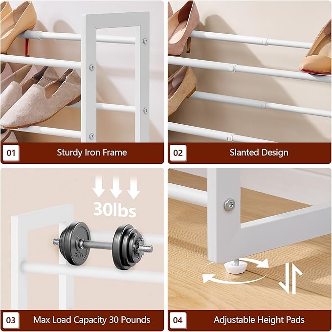FAVOOSTY 2-Tier Expandable Shoe Rack, Adjustable Shoe Shelf Storage Organizer Space Saving Metal Free Standing Shoe Rack for Entryway Closet Doorway, White