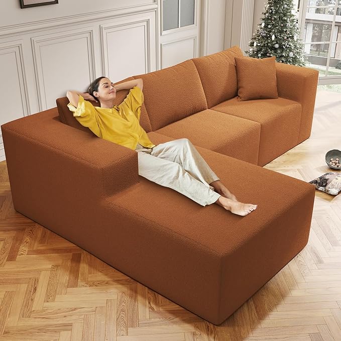 108" Cloud Sectional Couch with L-Shape Chaise,4 Seat Modern Modular Sofa with Deep Seat,Upholstered Couches for Living Room Bedroom, Boneless Couch