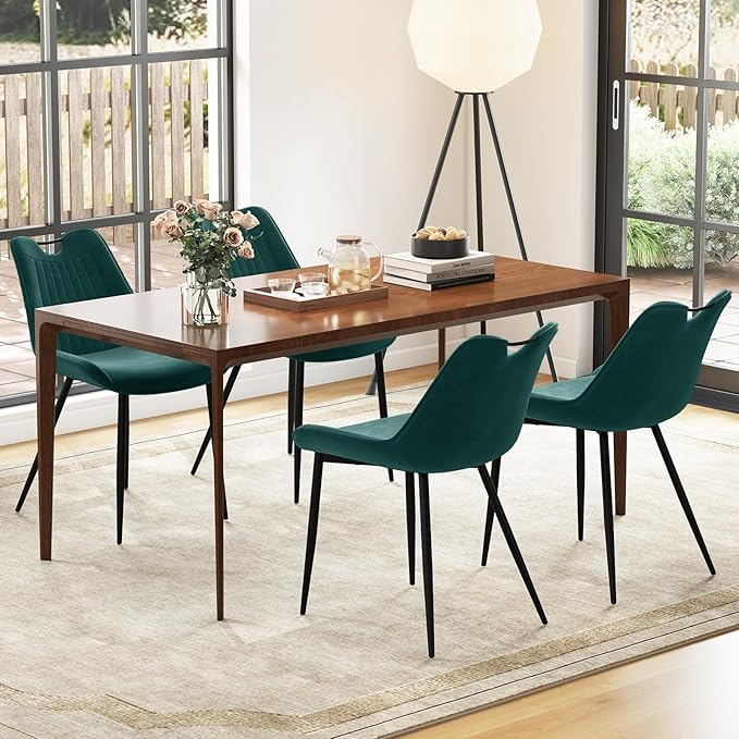 Giantex Dining Chairs Set of 4, Soft Velvet Upholstered Kitchen Dining Room Chairs w/Handle, Metal Legs, Curved Back, Modern Armless Accent Side Chair for Living Room, Restaurant (Velvet Green)