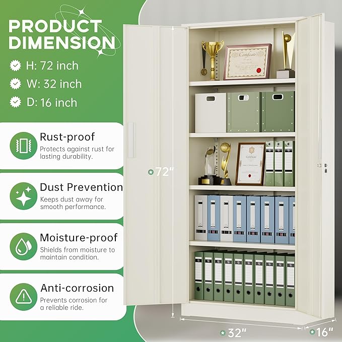 INTERGREAT Metal Storage Cabinet, 72" H Lockable Steel Cabinets with Locking Doors, Storage Locker with Adjustable Shelves for Office, Home, Garage, Gym, School (Warm Grey)
