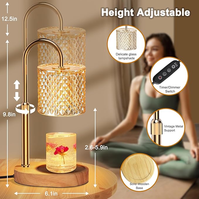 Candle Warmer Lamp with Timer, Candle Lamp with Dimmer, Wax Warmer Height Adjustable for Home Decor, Wax Melt Warmer for Scented Candles