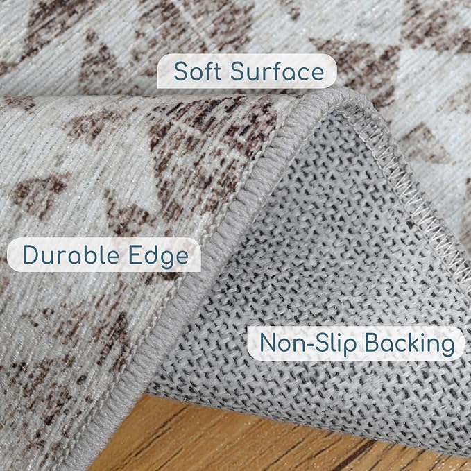 8'x10' Machine Washable Vintage Design Area Rug - Non Slip, Stain Resistant for Home, Office, Machine Washable Area Rugs 8x10, Area Rugs for Living Room (Grey Blue Cream 8x10)…