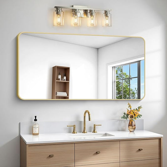 Gold Bathroom Mirror,24x48 inch Wall Mirror for Bathroom Wall Mounted,Round Rectangle Mirror for Bathroom Over Sink,Modern Frame for Home Decor Living Room,Bedroom Entryway,Horizontal/Vertical