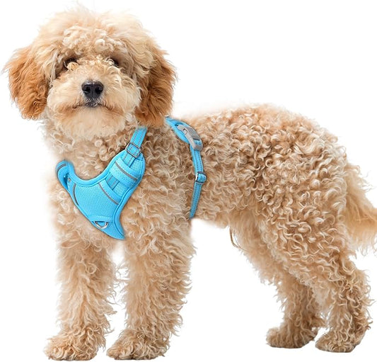 BARKBAY No Pull Dog Harness Large Reflective Dog Harness with Front Clip and Easy Control Handle for Walking Training Running with ID tag Pocket(Blue,XS)