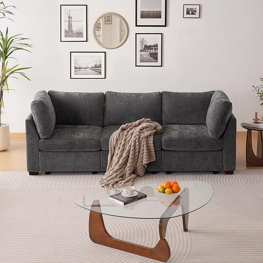 TEKAMON 96" Modular Sectional Sofa,Large Comfy Cloud 3-Seat Deep Seat, Reversible Chaise Modular Sectional Couches for Living Room and Apartmenr,Grey