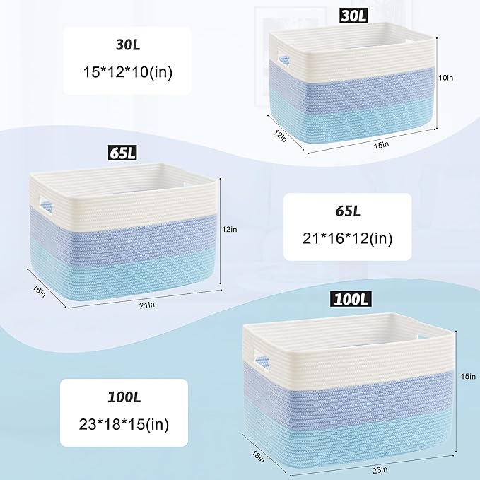 Blanket Basket,Rectangle Woven Baskets for Storage,30L Laundry Basket for Decorative Nursery Blanket,Toys,Dirty Clothes and Magazine in Shelves,Baby Room,and Living Room