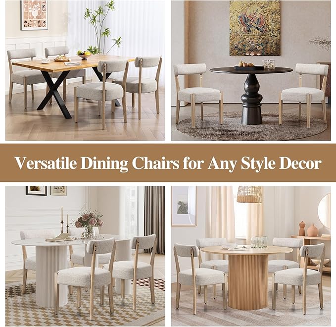 Dining Chairs,Set of 6 Mid-Century Modern Wooden Kitchen Chairs with Linen Upholstery - Low-Back Woven Design for Kitchen & Dining Room,Oatmeal Fabric