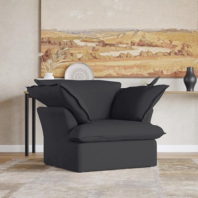 WJShome Modular Sectional Sofa, Minimalist Wide Deep Seat Couches for Living Room Apartment Lounge Bedroom (Black, Single Seater)