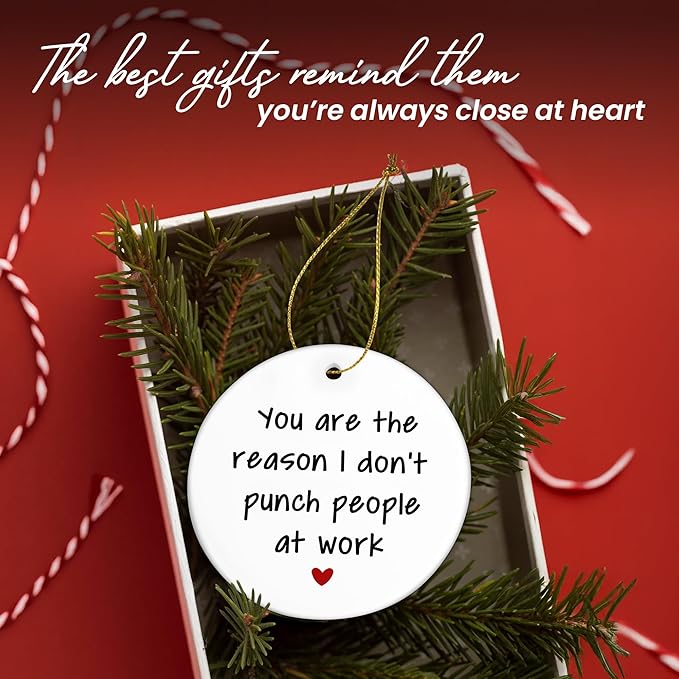 GEEMBI Christmas Ornaments Gifts for Coworkers - Ceramic Christmas Ornaments 2025 for Tree Decorations - Coworker Gifts for Friends Women Men - Funny Office Gift for Coworkers, Xmas Decorations