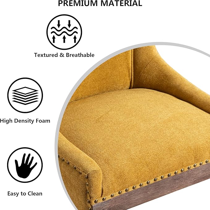 Farmhouse Dining Chairs Set of 2, Upholstered Fabric Dining Room Accent Chairs with Wood Legs & Bronze Nailhead, High Wingback Kitchen Chairs for Living Room Hotel Apartment, Golden Yellow