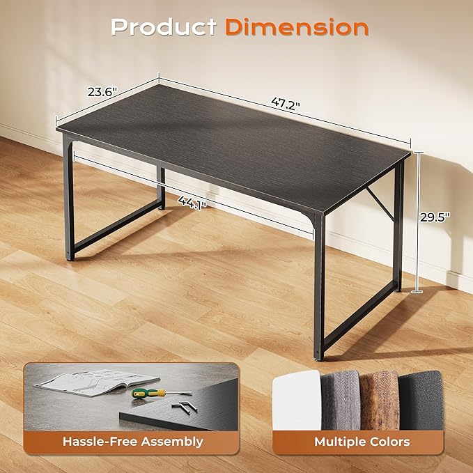 PRAISUN 47 X 24 Inch Computer Desk with Deeper Desktop, Gaming Office Writing Work Desk for Home Office, Study, Bedroom, Work from Home, Metal Frame, Black