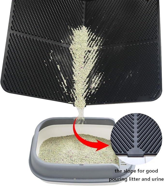 Silicone Cat Litter Mat,Extra Large Litter Trapping Mat,Waterproof Litter Box Mat for Floor,Easy Clean,Non-Slip Litter Catcher Mat,Cat Supplies Needs (Black, 31x23x0.26 in)