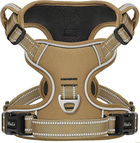 HEELE Dog Harness, Dog Harness for Small Medium Large Dogs No Pull Adjustable Padded Reflective Harness with Handle for Walking Training, Brown, S