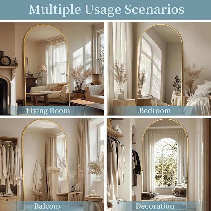 Full Length Mirror, 81"x41" Oversized Floor Mirror with Stand, Hanging or Leaning Full Body Mirrors Mirror for Bedroom, Living Room, Cloakroom, Arch, Gold