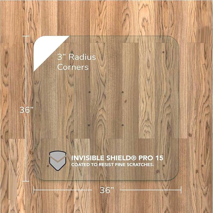 Vitrazza Glass Chair Mat 36” x 36” Superior ¼" Thick, Chiaro Standard Clear, Certified Tempered Safety Glass, Delivers a Smooth Glide, Protects Carpet or Wood, Beautiful in Home or Office.