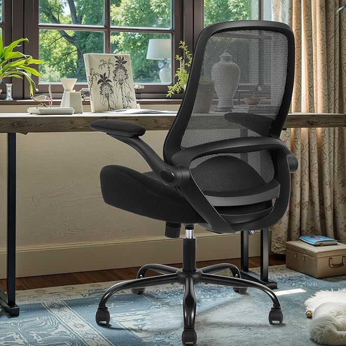 HYLONE Big and Tall Office Chair, Heavy Duty Ergonomic Desk Chair with Adjustable Armrests, 5" Thickened Seat Home Office Computer Chairs for Long Hours Mesh Executive Chair(Black)