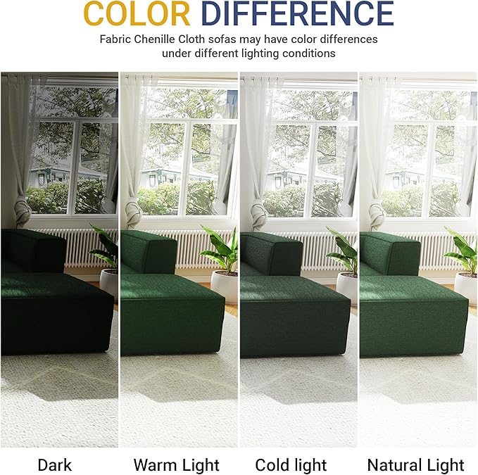 136" 6-Piece Sectional Sofa Modular Couches,L-U-Shaped with Chaise,for Living Room,Compressed Foam No Assembly,for Living Room (2xArmless Corner Ottoman) Fabric Chenille Green