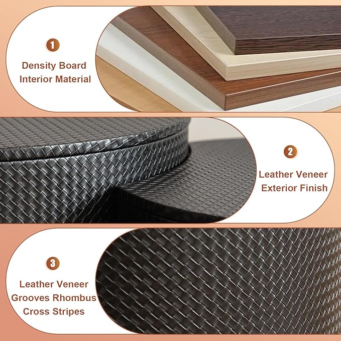 Round Nesting Coffee Table Set of 2, Round Fluted Coffee Tables with Storage for Living Room Leather Veneer Modern Nesting End Side Tables for Small Spaces (A Storage Black)