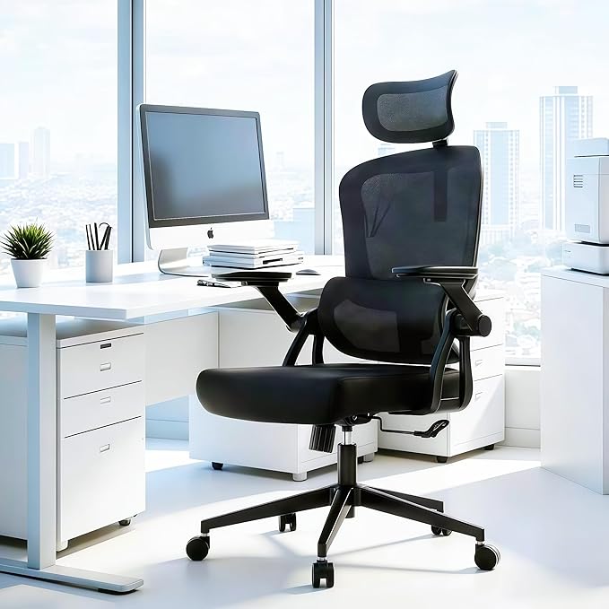 Ergonomic Office Chair - 400LB Comfy Desk Chairs with Adjustable Headrest and Lumbar Back Support, Mesh Computer Chairs with Wheels and Arms for Home Office, Study, Bedroom and Dorm (05black)