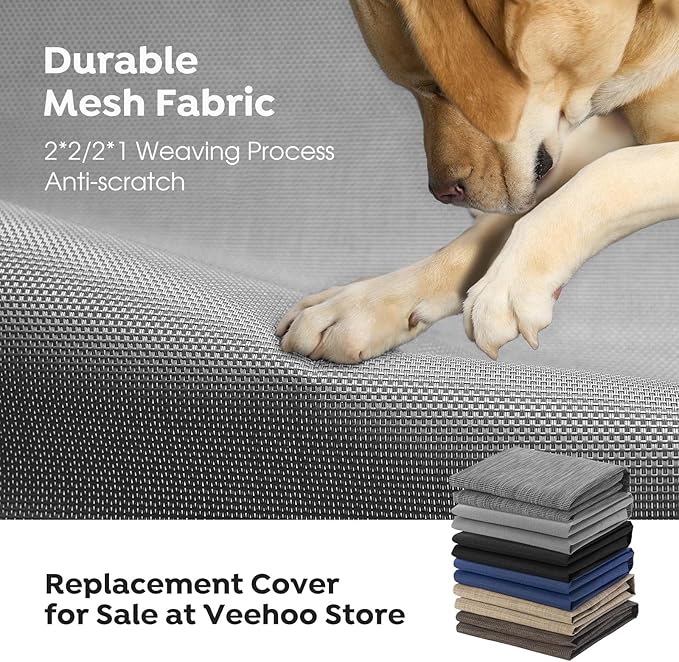 Veehoo XXL Outdoor Elevated Dog Cot Bed, Cooling Raised Pet Bed, Washable Breathable Mesh Hammock Bed with No-Slip Feet, Indestructible Ground Off Training Platform Cot-59"x37.5" Grey