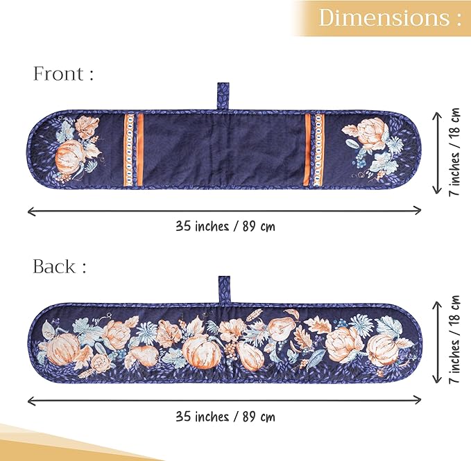 Maison d' Hermine Double Oven Mitt (7" x 35") 100% Cotton Heat Resistant BBQ Cooking Gloves with Loop for Thanksgiving Christmas Decorations Baking Cooking Barbeque Handling Hot Pan (Pumpkin Blues)