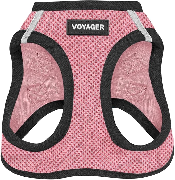 Best Pet Supplies Voyager Step-in Air Harness - All Weather Mesh, Reflective, No Pull Harness for Dogs, Cats - Secure with Hook & Loop Fastener, Buckle, Double D-Rings - Pink/Black Trim, S