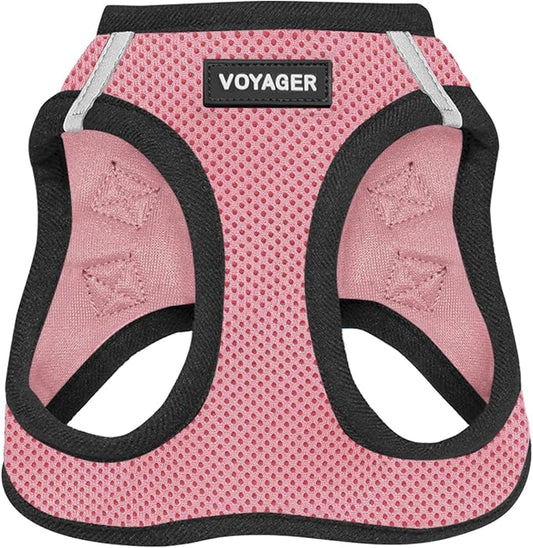 Best Pet Supplies Voyager Step-in Air Harness - All Weather Mesh, Reflective, No Pull Harness for Dogs, Cats - Secure with Hook & Loop Fastener, Buckle, Double D-Rings - Pink/Black Trim, S