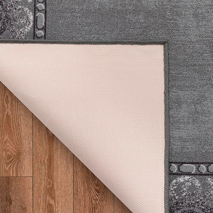 Antep Rugs Alfombras Bordered Modern 3x5 Non-Slip (Non-Skid) Low Pile Rubber Backing Indoor Area Rug (Gray, 3' x 5')