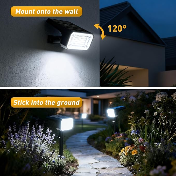 Solar Spot Lights Outdoor Waterproof IP65, [4 Pack/100 LED/4 Modes] 2-in-1 Solar Landscape Spotlights, Auto On/Off High Lumens Spot Lights for Outside Yard Garden Pathway(Cool White)