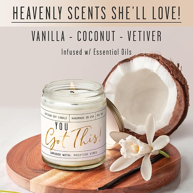 You Got This Gift for Women - 'You Got This' Soy Candle, w/Vanilla, Coconut & Citrus I Positive Vibes Candles for Women I Motivational Desk Decor I Inspirational Decor I 9oz Jar, 50Hr Burn, USA Made