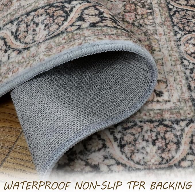 Area Rug 2x3 Distressed Small Entryway Rug Vintage Doormat Faux Wool Non-Slip Washable Low-Pile Floor Carpet for Indoor Front Entrance Kitchen Bathroom…