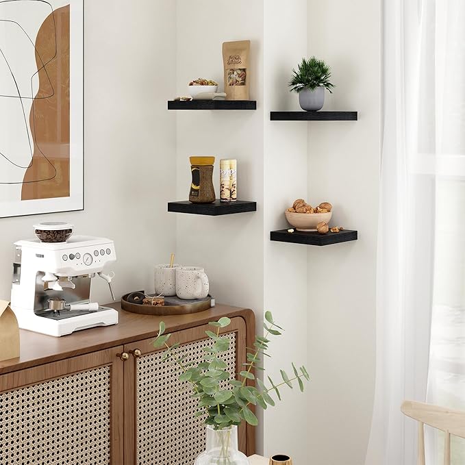 Fun Memories Floating Shelves for Wall - 7.5 Inch Square Shelves with Invisible Brackets, Black Small Wall Shelf for Living Room, Bathroom, Bedroom, and Kitchen Decor，Black Set of 3