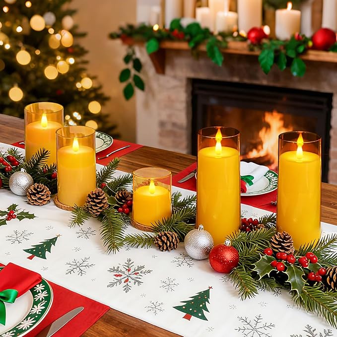 Homemory Realistic Flickering Flameless Candles, Battery Operated Candles with Remote Control and Timer, LED Fake Electric Candle for Home, Christmas Decoration, Gold, Set of 3