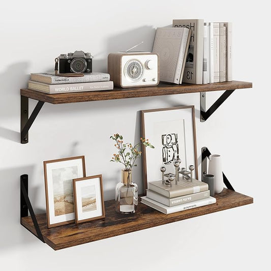 Axeman Floating Shelves for Wall 24 Inch | 24W x 8D Rustic Floating Wall Shelves Set of 2 | 8 Inch Deep Wood Shelves for Bathroom Kitchen Living Room | Bookshelf Display Shelves